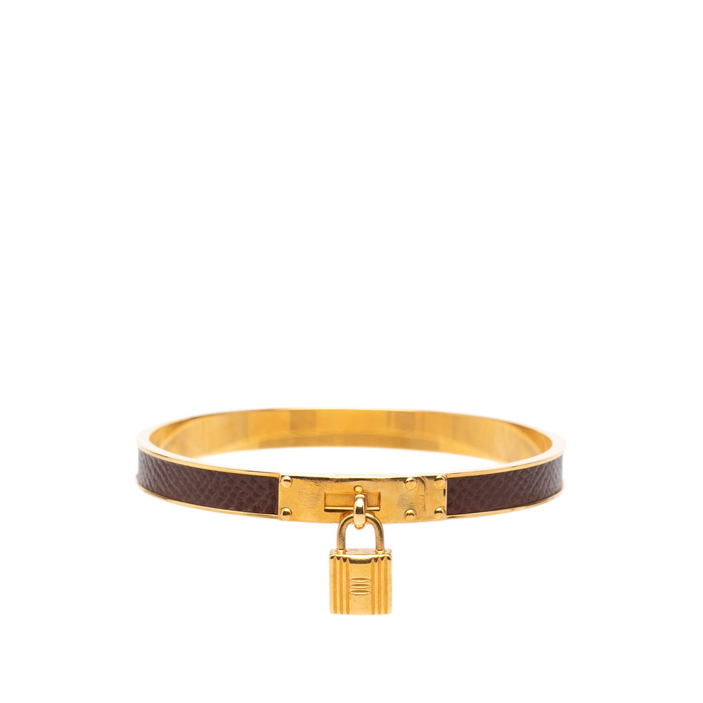 Pre-Loved Hermes Gold Plated Epsom Kelly Cadena Lock Bangle Bracelet